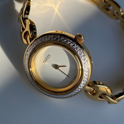 Gucci 1990s Interchangeable Bezel Gold Plated Watch with 6 bezels, case (167mm)