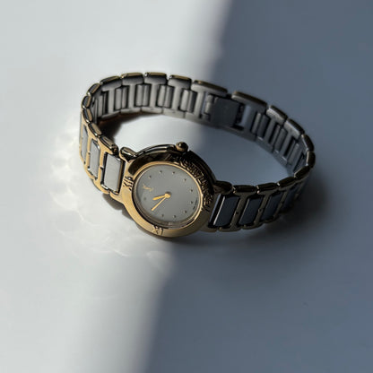 Yves Saint Laurent 1990s Cream Round Dial Two-Tone Gold-Plated Watch