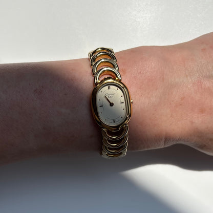 Dior 1990s Oval Dial Gold Plated Watch