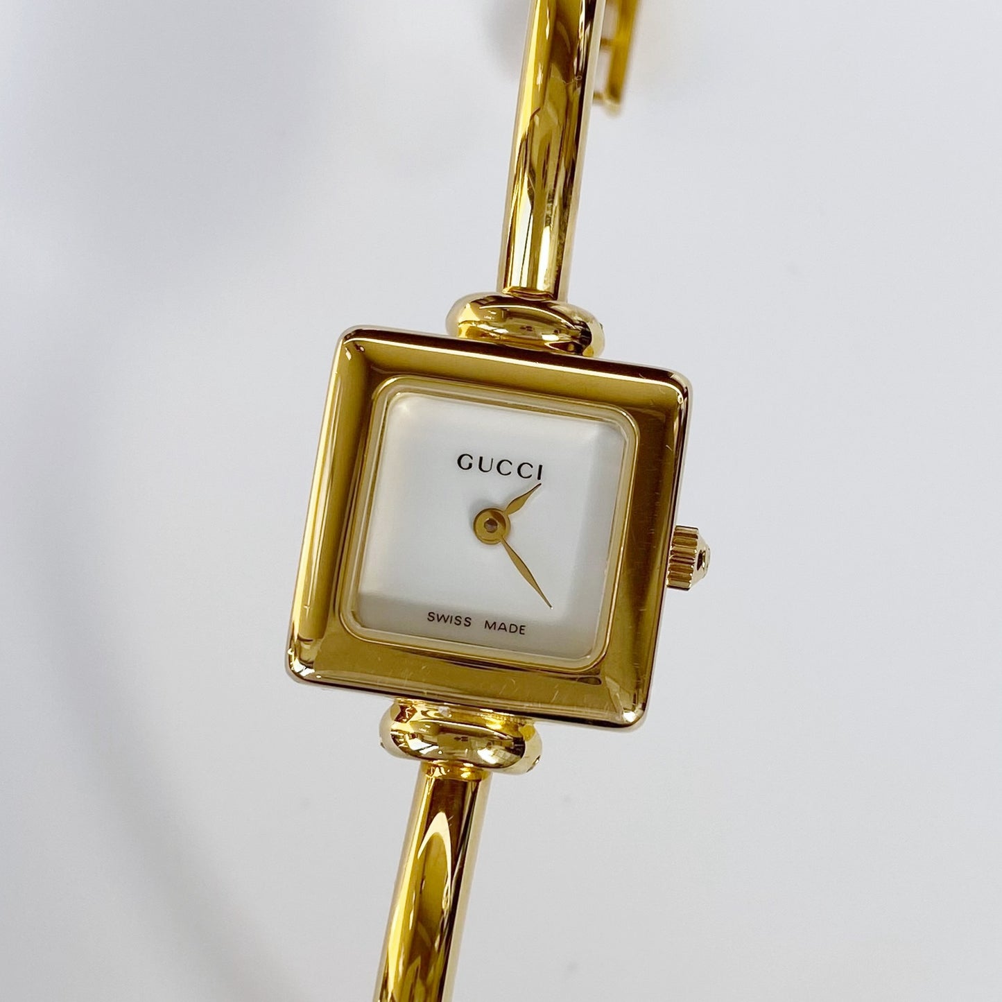 Gucci 1990s Square Dial Gold Plated Bangle Watch