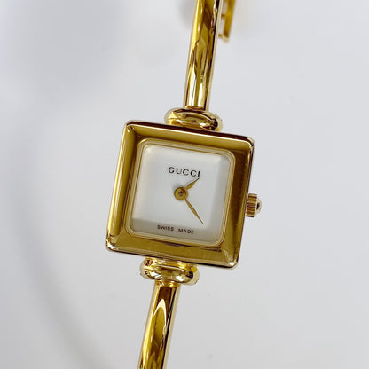 Gucci 1990s Square Dial Gold Plated Bangle Watch