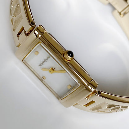 Yves Saint Laurent 1990s Seashell Dial Gold Plated Bangle Watch