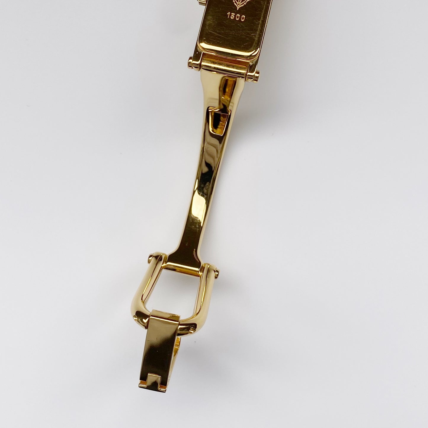 Gucci 1990s Gold Dial Gold Plated Rectangular Bangle Watch