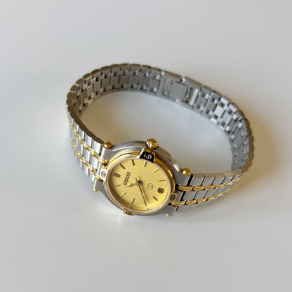Gucci 1990s Date Round Dial Two Tone Gold Plated Watch
