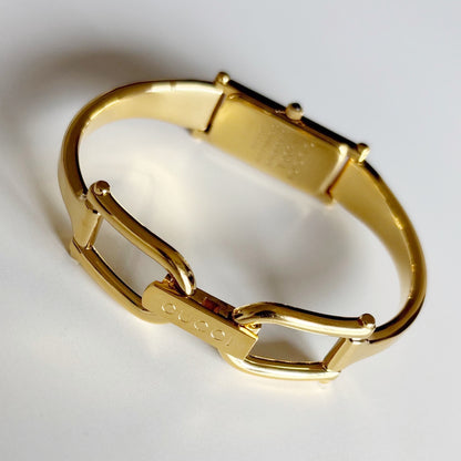 Gucci 1990s Seashell Dial Gold Plated Bangle Watch