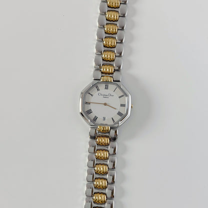 Dior 1990s Date Octagon Two Tone Watch (Large)