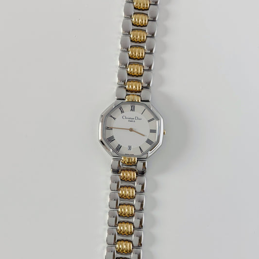 Dior 1990s Date Octagon Two Tone Watch (Large)
