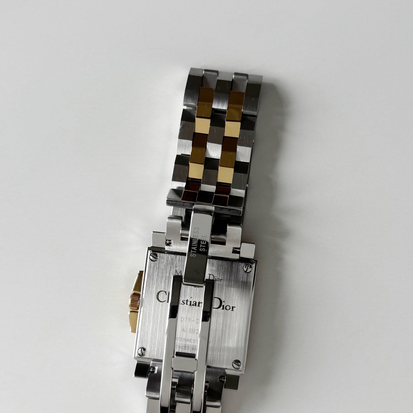Dior 1990s Monsieur De Dior Navy Square Dial Two Tone Watch (Large)