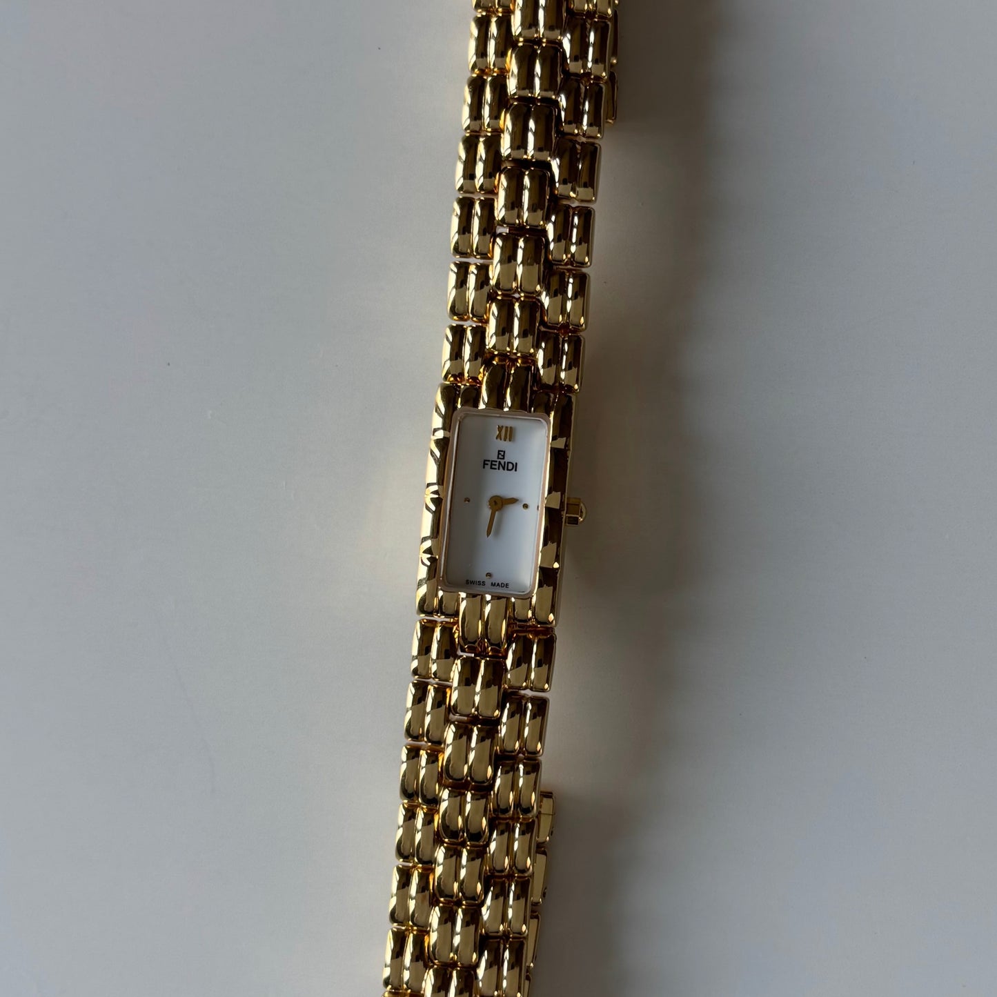 Fendi 1990s Rectangular Dial Gold Plated Watch