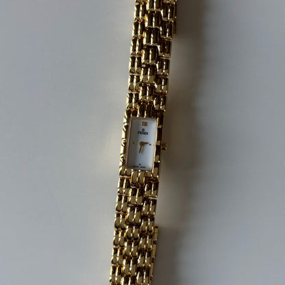 Fendi 1990s Rectangular Dial Gold Plated Watch