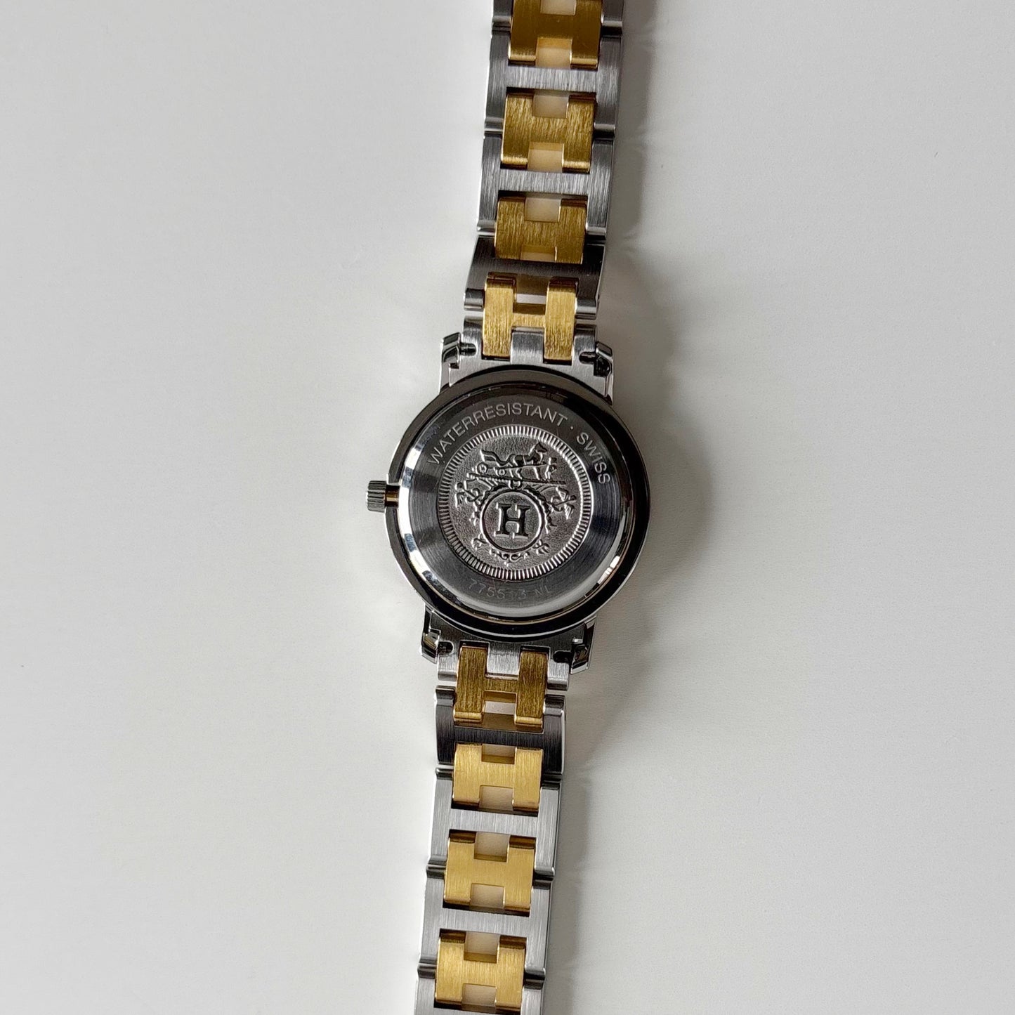 Hermes 1990s Clipper Date Round Dial Two Tone Gold Plated Watch