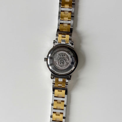 Hermes 1990s Clipper Date Round Dial Two Tone Gold Plated Watch