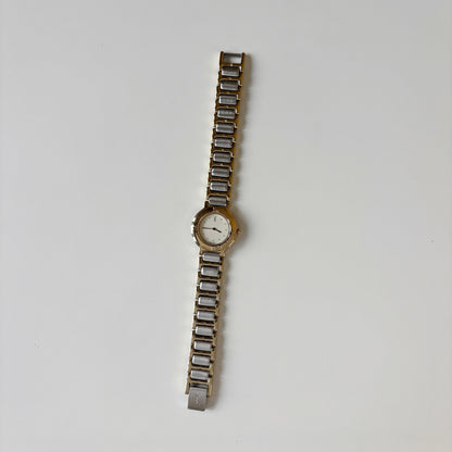 Yves Saint Laurent 1990s Cream Round Dial Two-Tone Gold-Plated Watch