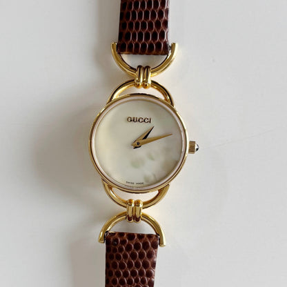 Gucci 1990s Seashell Dial Gold Plated Horsebit Watch