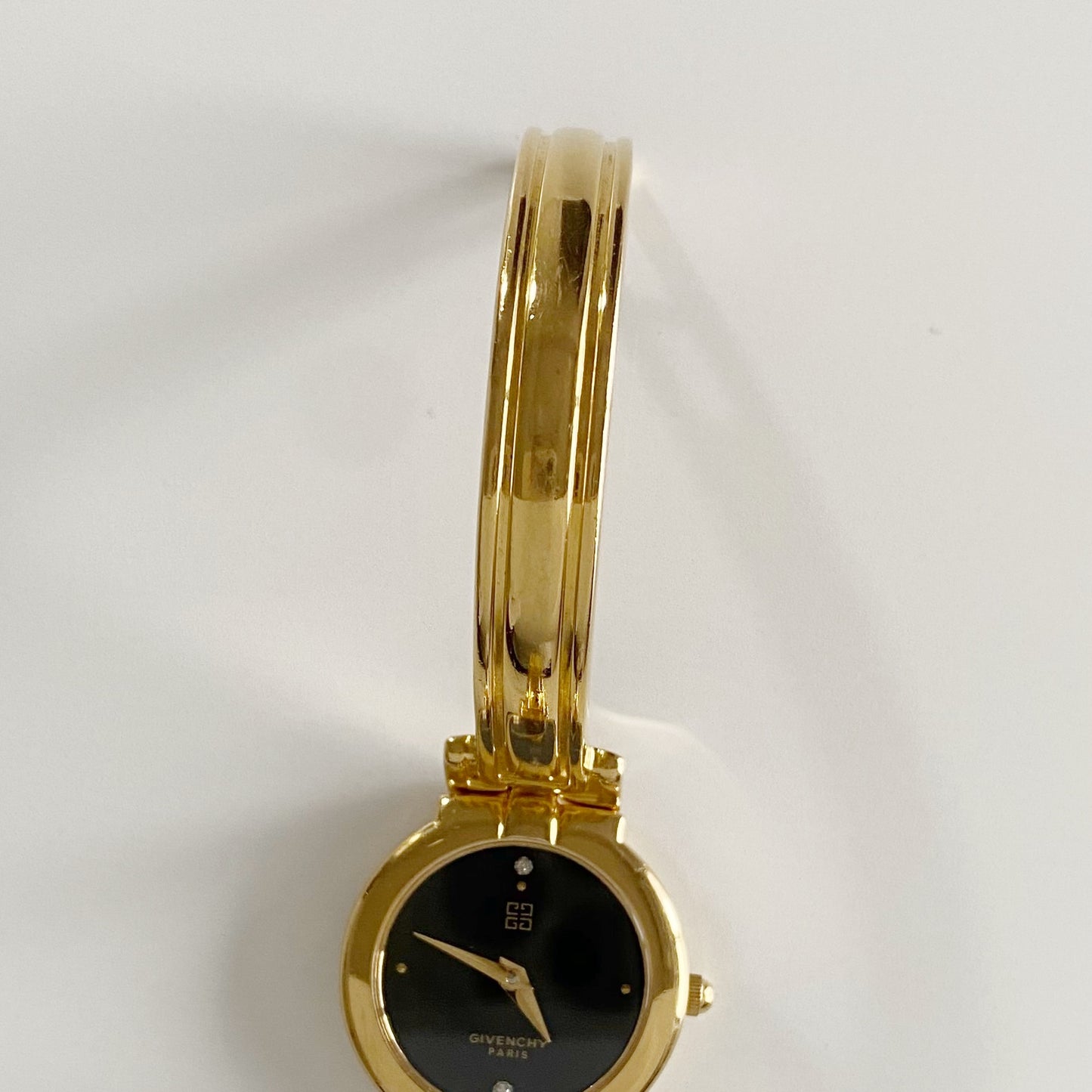 Givenchy 1990s Black Dial Gold Plated Bangle Watch