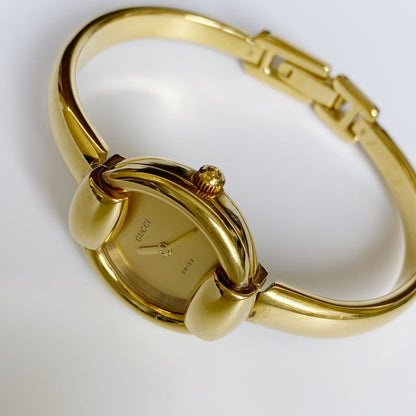 Gucci 1990s Gold Dial Gold Plated Bangle Watch