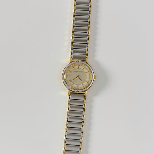 Yves Saint Laurent 1990s Round Dial Two Tone Watch