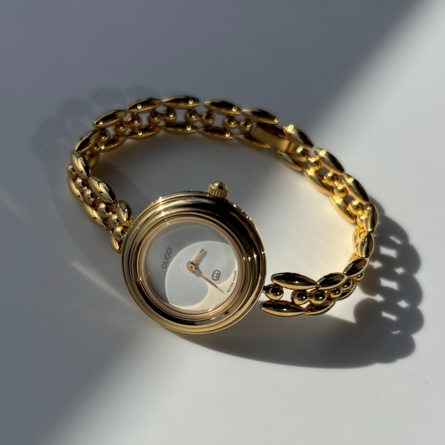 Gucci 1990s Interchangeable Bezel Gold Plated Watch with 6 bezels, case (165mm)