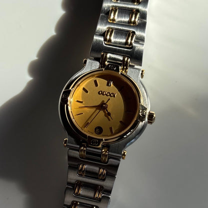 Gucci 1990s Date Gold Round Dial Two Tone Watch
