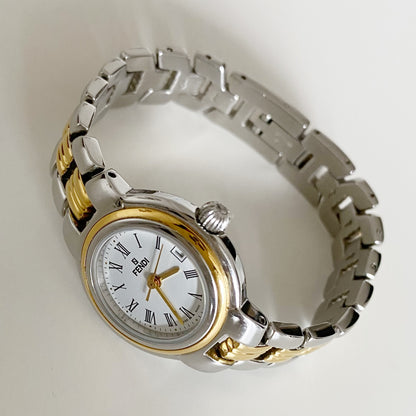 Fendi 1990s Date Round Dial Two Tone Watch