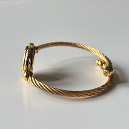 Gucci 1990s Black Dial Gold Plated Cable Bangle Watch
