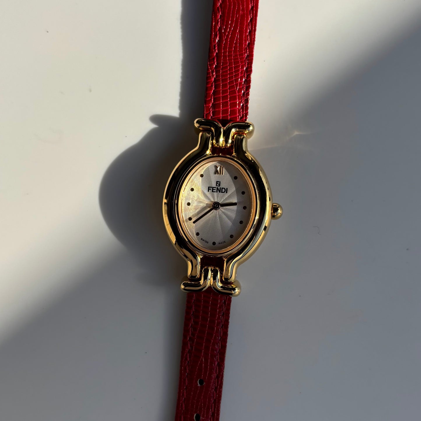 Fendi 1990s Interchangeable Belt Gold Plated Watch with 5 straps, case