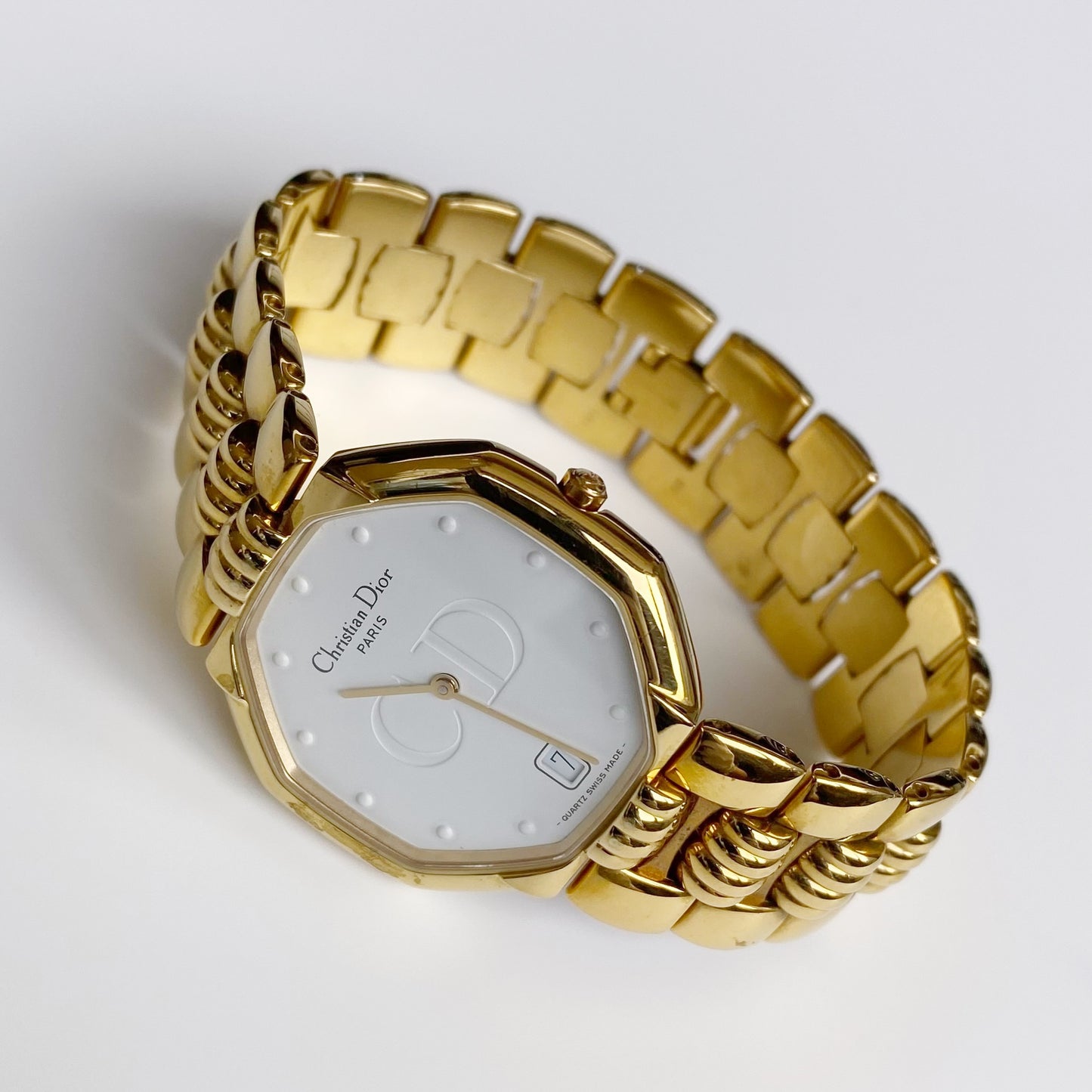 Dior 1990s Octagon Date Gold Plated Watch