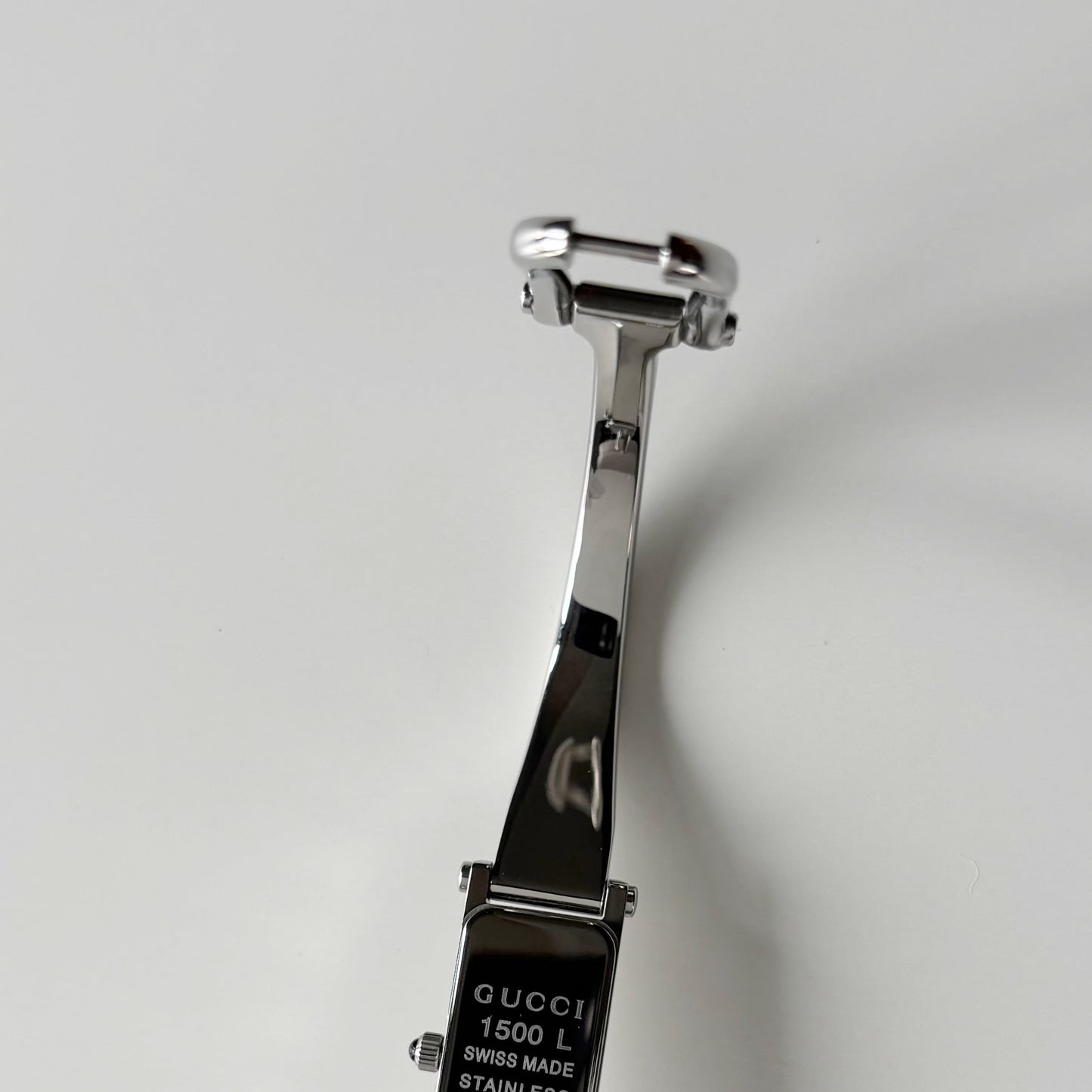 Gucci 1990s Rectangular Dial Silver Bangle Watch