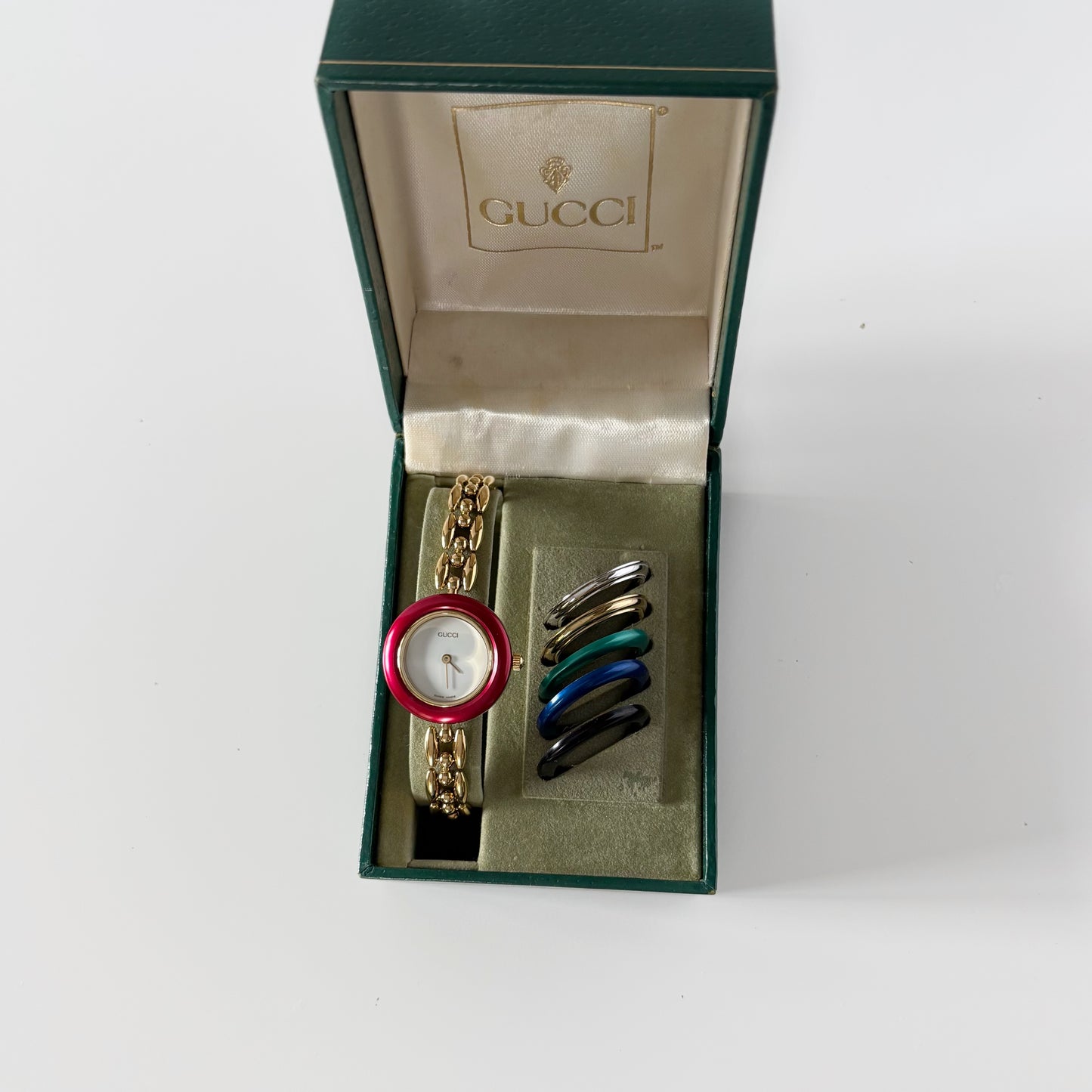 Gucci 1990s Interchangeable Bezel Gold Plated Watch with 6 bezels, case (165mm)