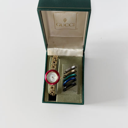 Gucci 1990s Interchangeable Bezel Gold Plated Watch with 6 bezels, case (165mm)
