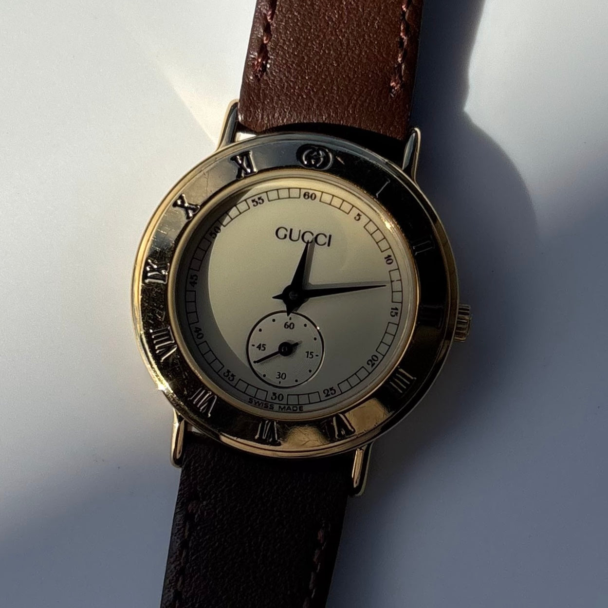 Gucci 1990s Sub second Round Dial Watch