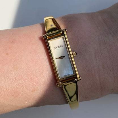 Gucci 1990s Seashell Dial Gold Plated Bangle Watch