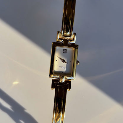 Givenchy 1990s Rectangular Dial Gold Plated Bangle Watch