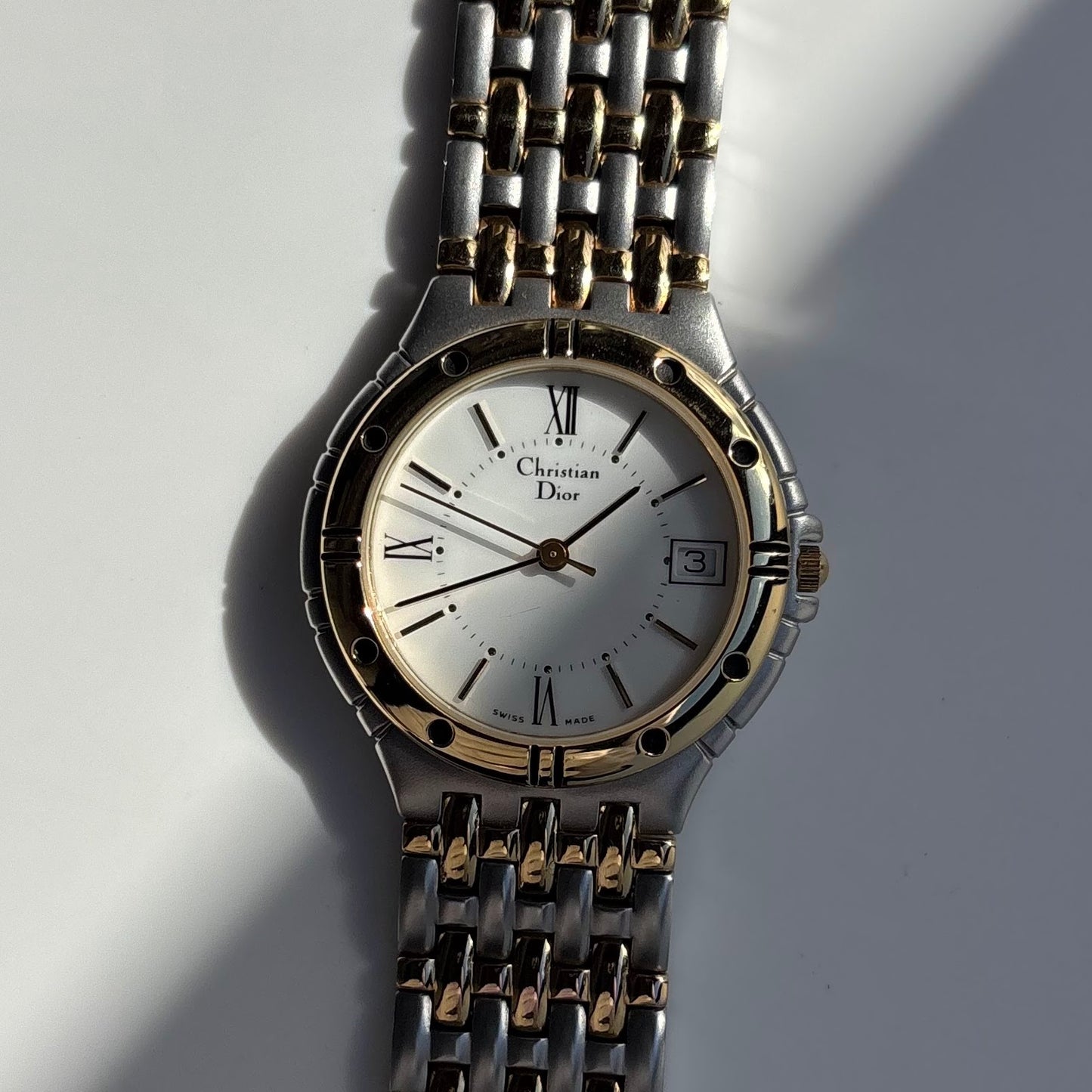 Dior 1990s Date Round Dial Gold Plated Two Tone Watch (Large)