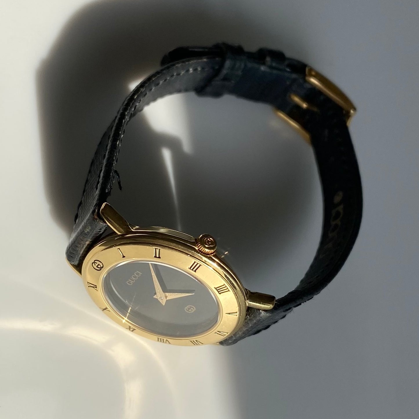 Gucci 1990s Black Dial Gold Plated Watch
