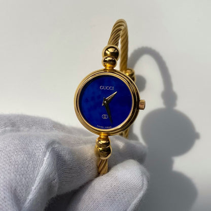 Gucci 1990s Blue Dial Gold Plated Bangle Watch