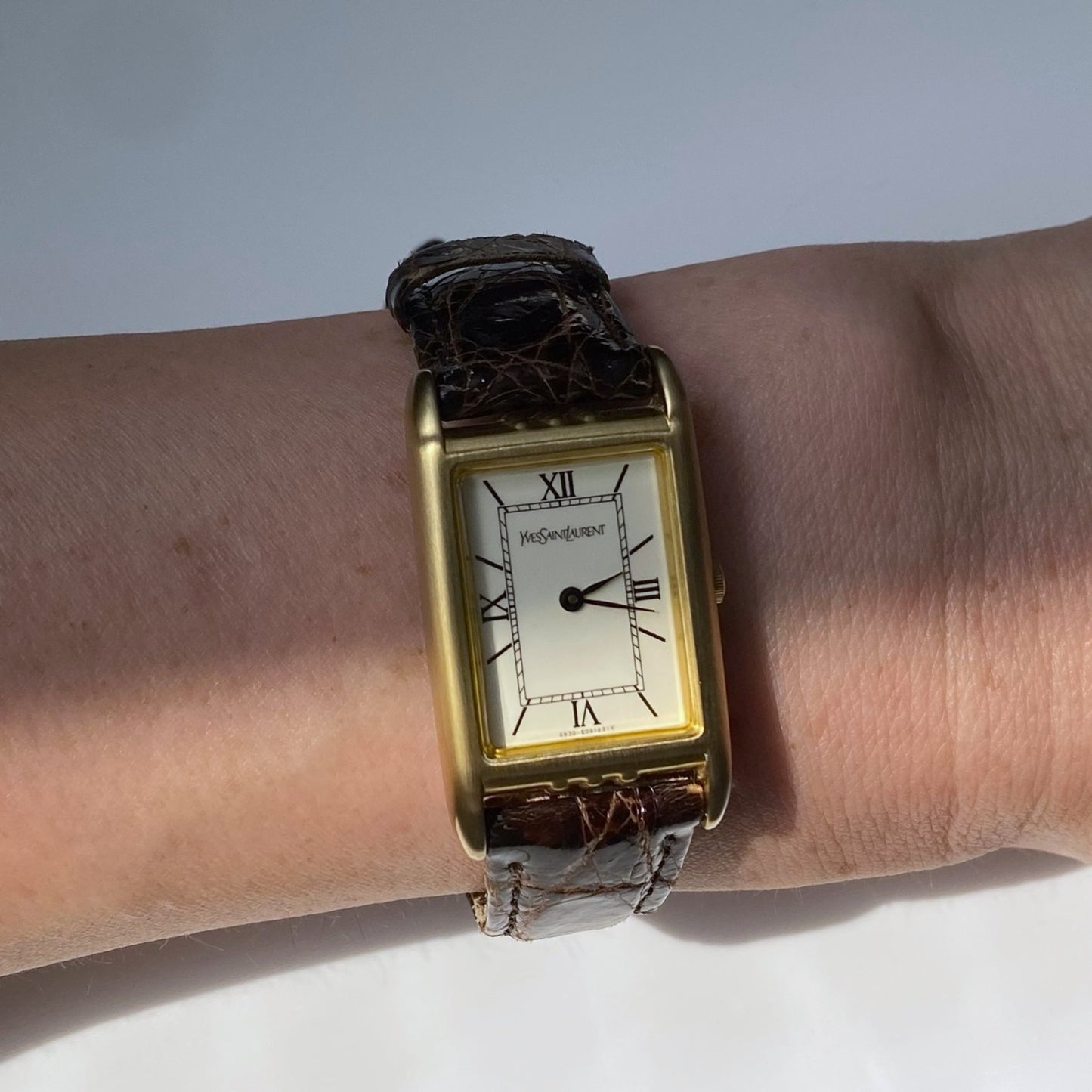 Yves Saint Laurent 1990s Tank Brown Leather Watch