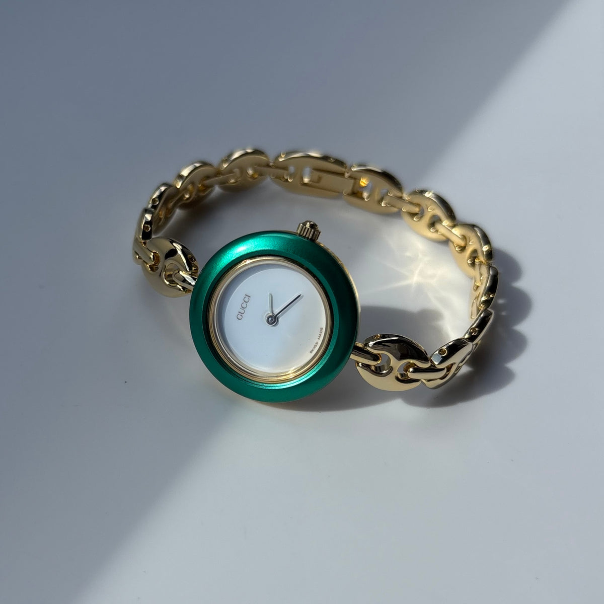 Gucci 1990s Interchangeable Bezel Gold Plated Chain Watch with 6 bezels, case (165mm)