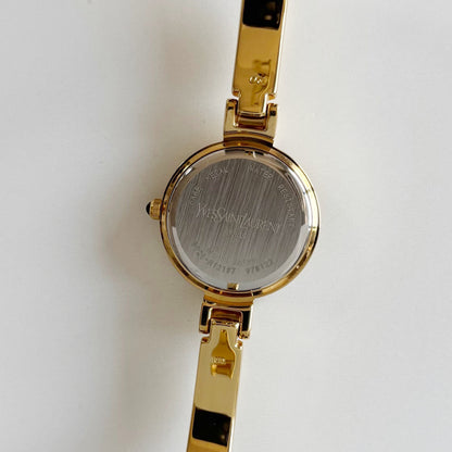 Yves Saint Laurent 1990s Seashell Dial Gold Plated Bangle Watch (Small)