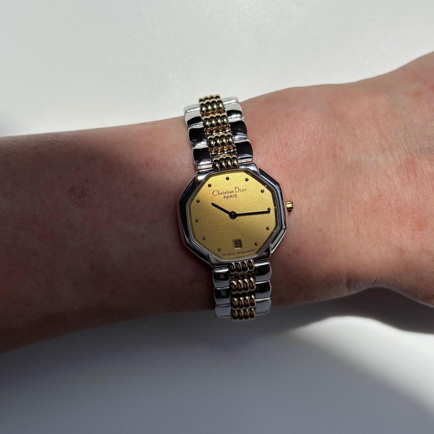 Dior 1990s Octagon Dial Two Tone Gold Plated Watch