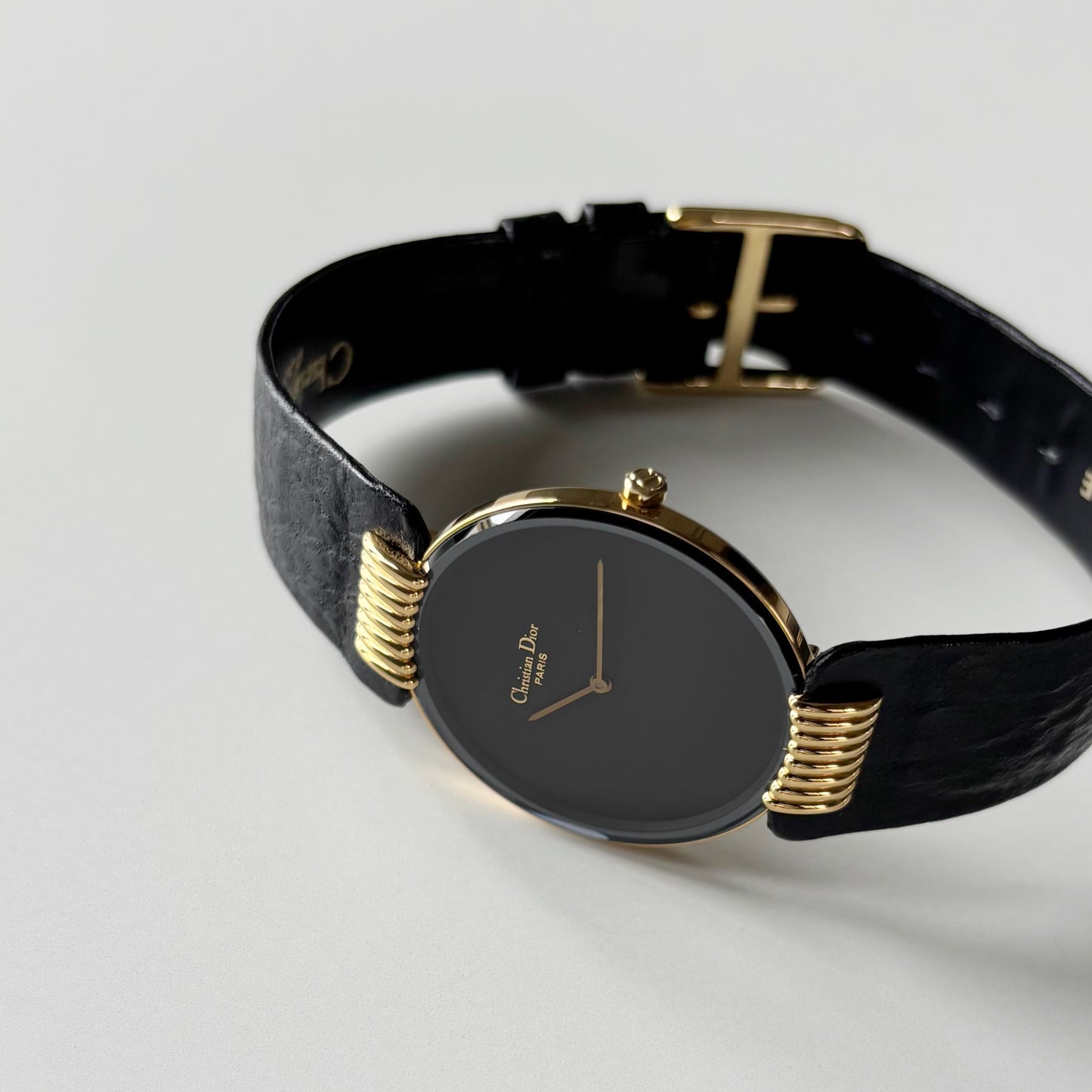 Dior 1990s Black Round Dial Gold Plated Watch (Large)