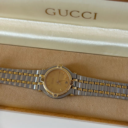 Gucci 1990s Round Dial Two Tone Gold Plated Watch