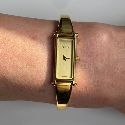 Gucci 1990s Gold Dial Gold Plated Bangle Watch