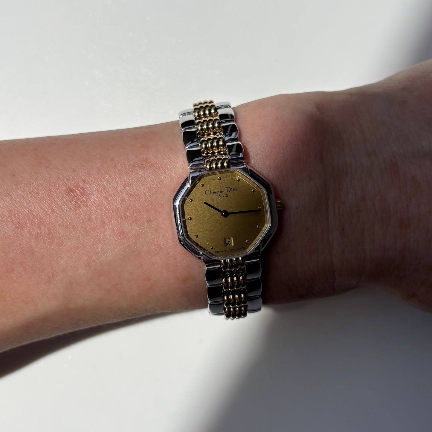 Dior 1990s Octagon Dial Two Tone Gold Plated Watch