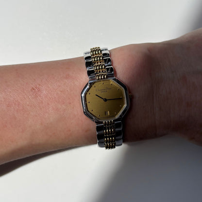 Dior 1990s Octagon Dial Two Tone Gold Plated Watch
