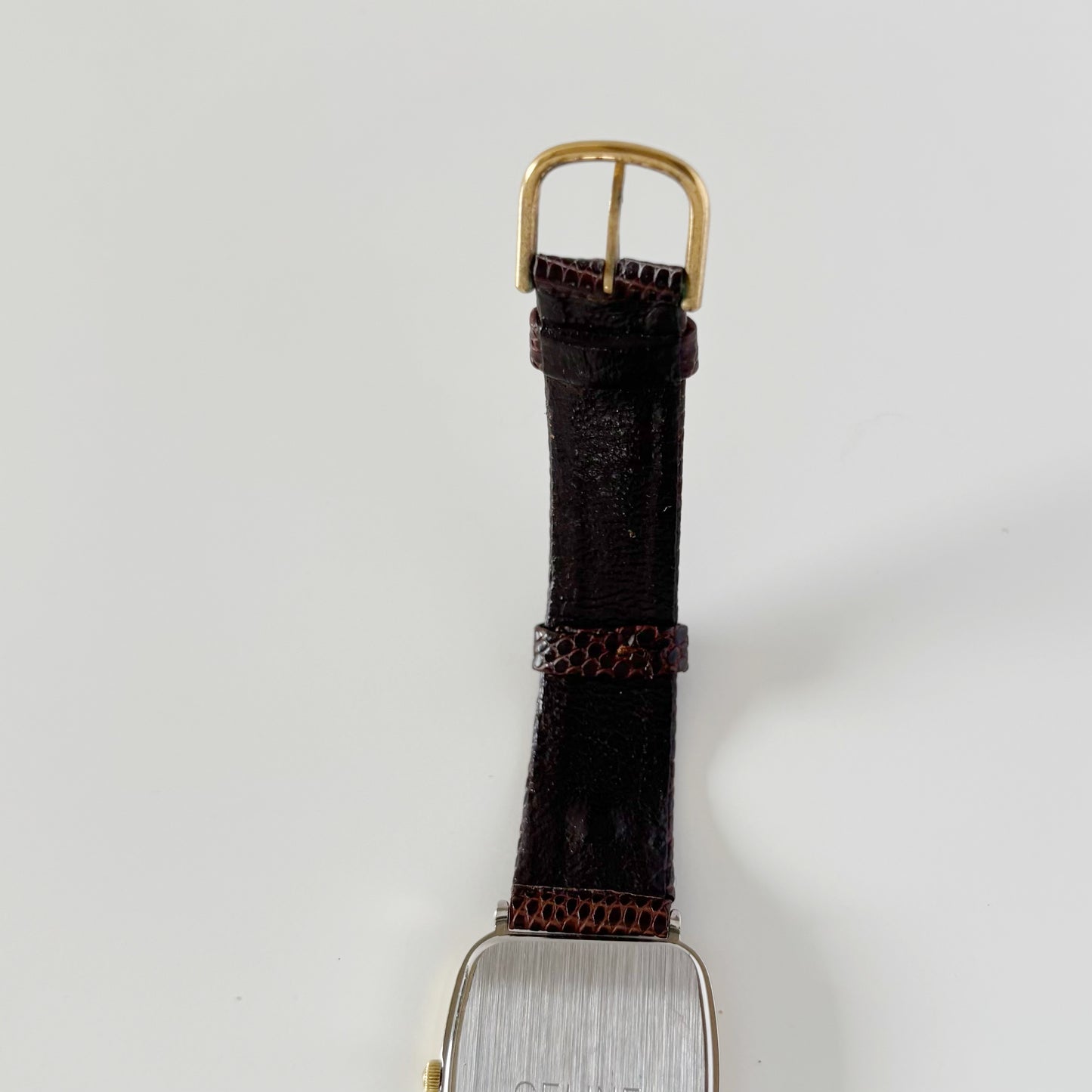 Celine 1980s Rectangular Dial Two Tone Watch (Large)