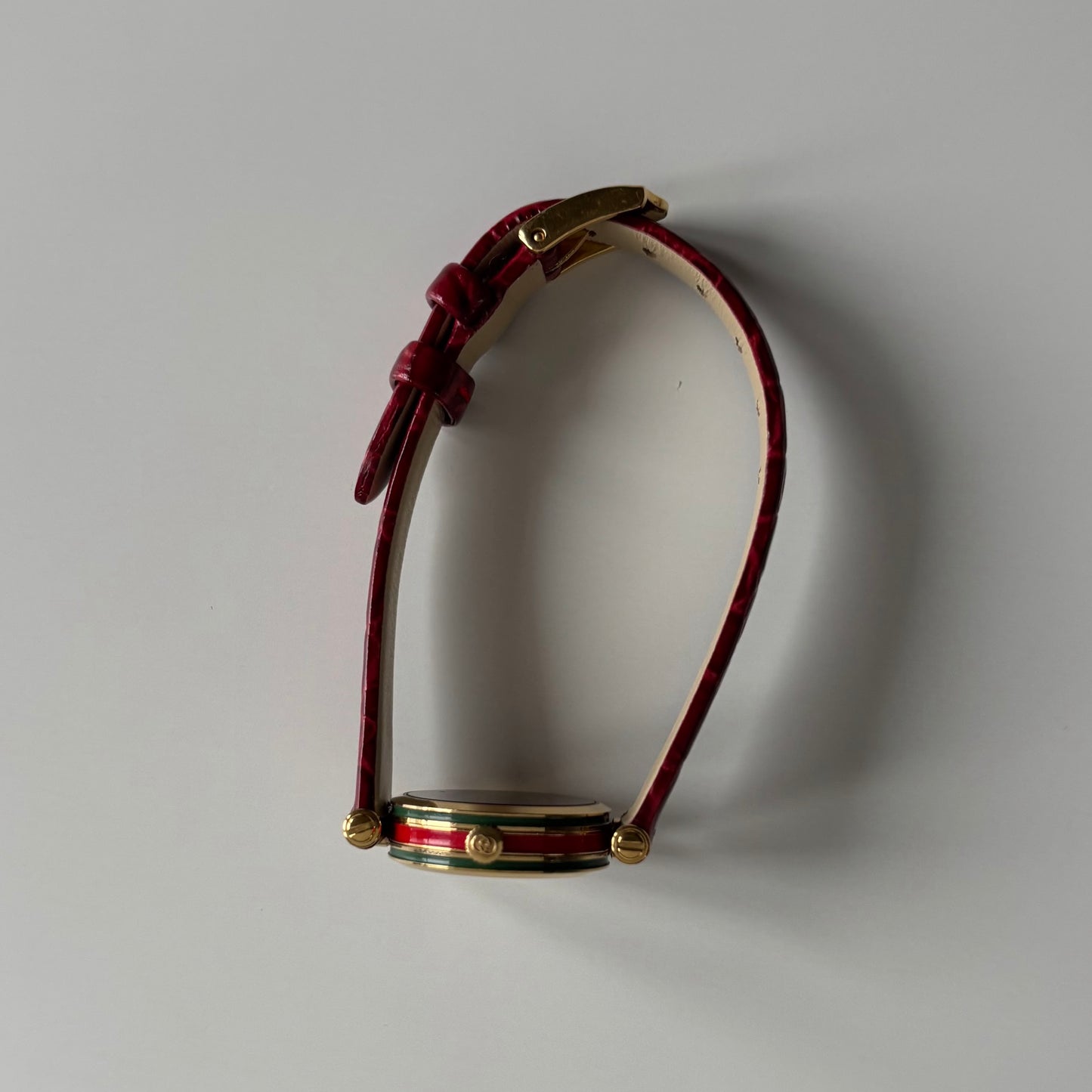 Gucci 1990s Red Dial Sherry Gold Plated Watch