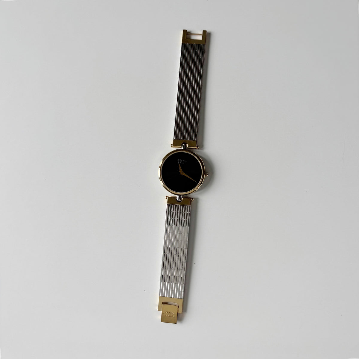Dior 1990s Black Round Dial Two Tone Gold Plated Watch (Large)