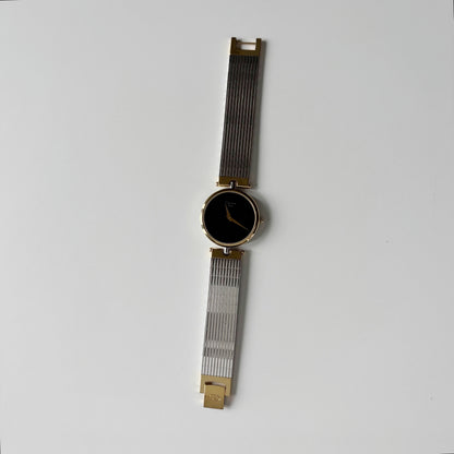 Dior 1990s Black Round Dial Two Tone Gold Plated Watch (Large)