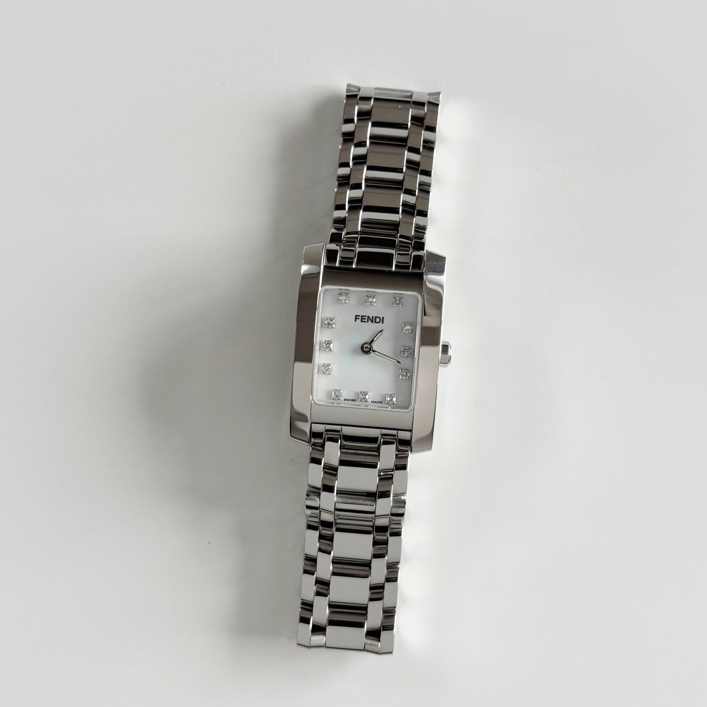 Fendi 1990s Seashell Dial Tank Stainless steel Watch